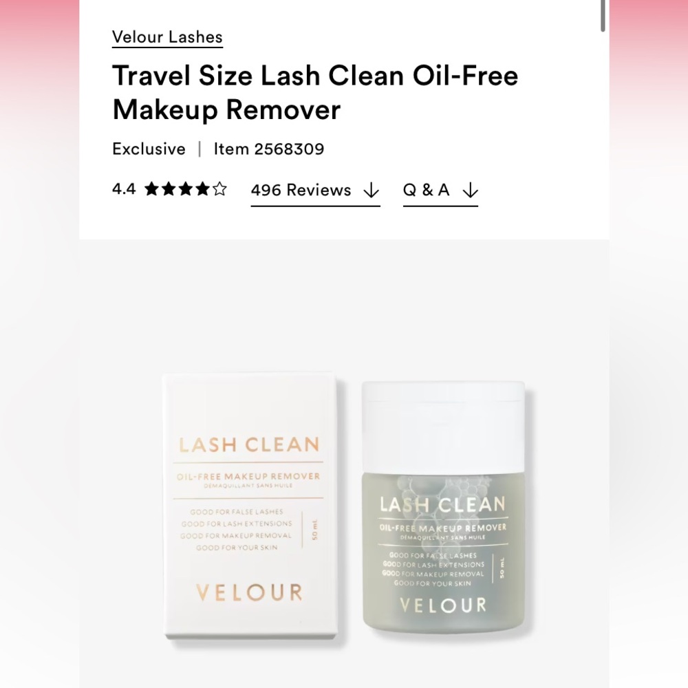 Velour Lashes
Travel Size Lash Clean Oil-Free Makeup Remover